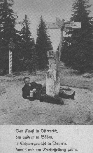 Jedna noha v echch, druh v Rakousku a zda v Bavorsku  r.1910